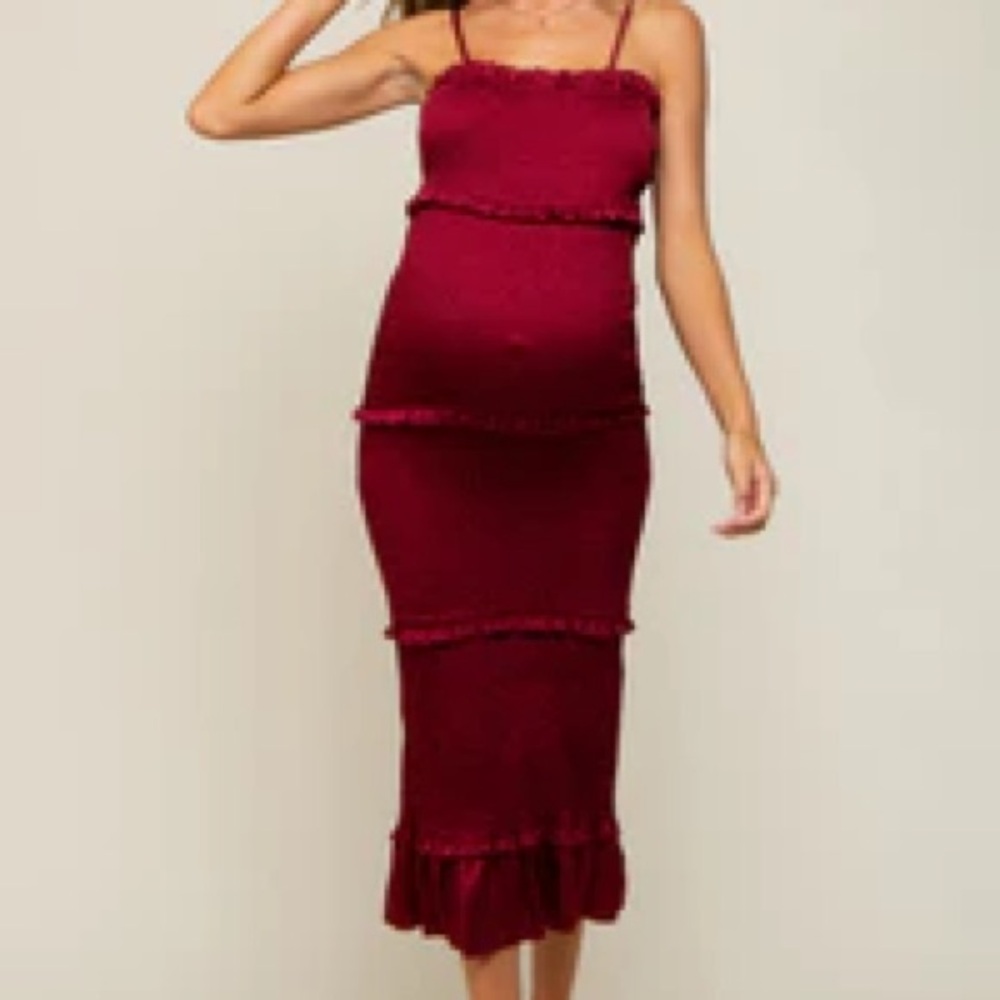 FITTED SATIN BURGUNDY MATERNITY DRESS